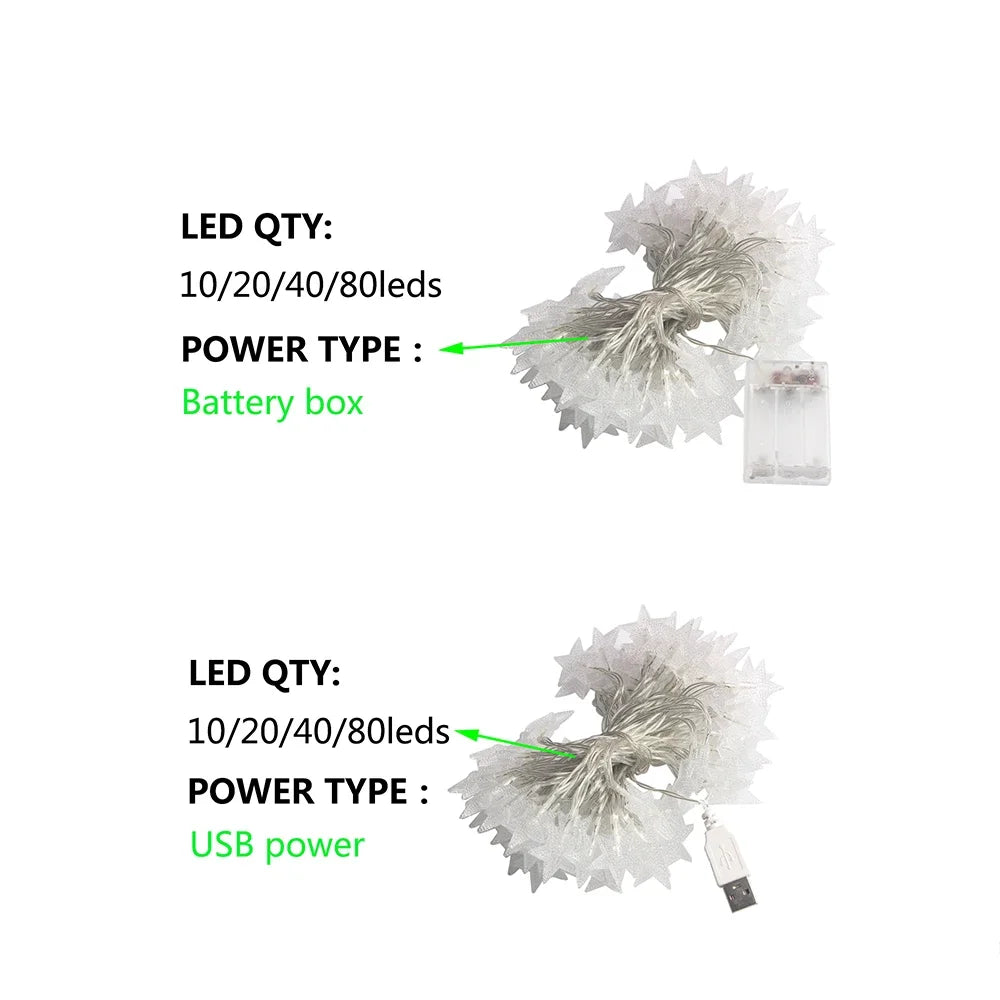 LED Star String Lights USB/Battery Operated Fairy Lights Christmas Garland For Party Wedding Home Outdoor Patio Decoration