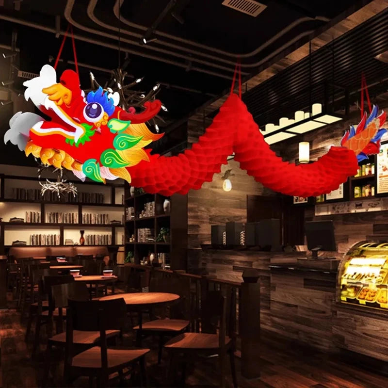 3D Chinese Paper Dragon Garland Hanging Decoration Spring Festival Ceiling Ornament For Lunar New Year Party Restaurant Supplies