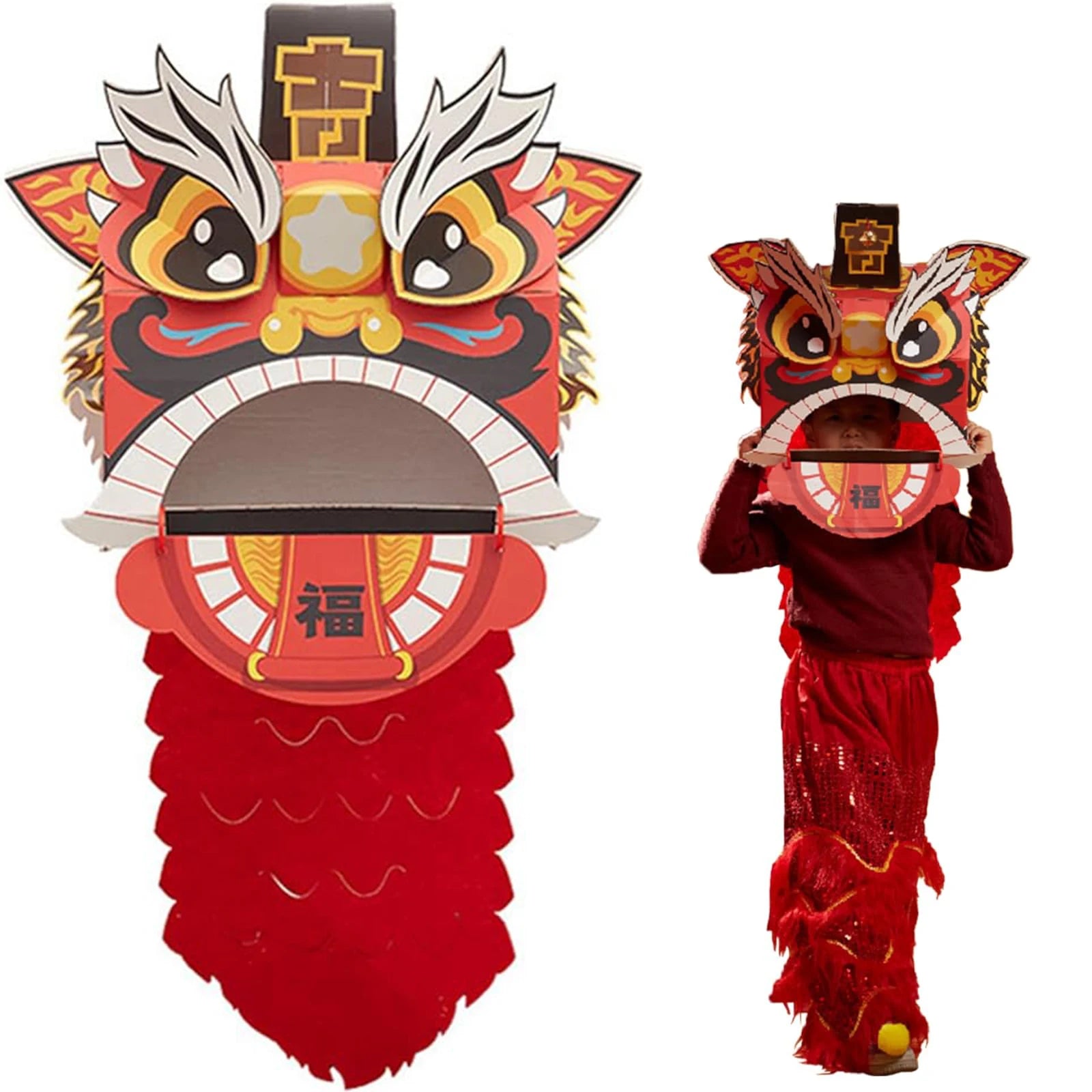 3D Chinese Lion Dance Head DIY Assembly Handheld Dancing Head for New Year Party Chinese Spring Festival Home Decoration
